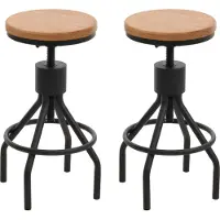 Mendler 2er-Set Barhocker MCW-N17, Barstuhl, höhenverstellbar drehbar Fußablage Industrial Metall Massiv-Holz natur