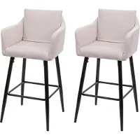 Mendler 2er-Set Barhocker MCW-H93, Barstuhl Tresenhocker, Fußablage Metall Stoff/Textil creme-beige