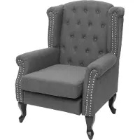 Mendler Sessel Chesterfield Oxford, Relaxsessel Clubsessel Ohrensessel, wasserabweisend Stoff/Textil dunkelgrau ohne Ottomane