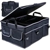 GEKO | Kofferraum Organizer, Kofferraumtasche, Zusammenklappbarer Auto Organizer Kofferraum mit Fächern, Rutschfester Boden, Verstellbare Sicherungsriemen, Klappbarer Deckel