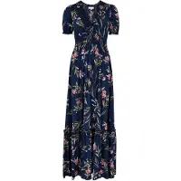 Apricot Druckkleid "Florales Maxikleid" mit gesmokter Taille