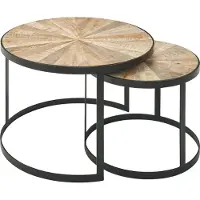 FineBuy Couchtisch 2er Set Mango Massivholz Satztisch Rund Wohnzimmertisch mit Metallbeine Braun Tischset 2-teilig Satztisch Holz / Metall Schwarz