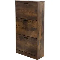 ML-Design Schuhschrank Dunkelbraun – 60x24x120,5 cm, Vintage Schuhkipper mit 3 Klappfächern für 18 Paar Schuhe, schmaler Schuhschrank für Flur,