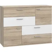 Forte SKIVE Kommode 120 130, Kommode mit 2 Türen und 4 Schubladen, Modernes Side