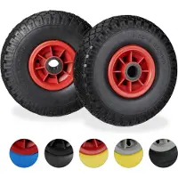 Relaxdays Sackkarrenrad 2er Set, pannensichere 3.00-4" Vollgummireifen, 25mm Achse, bis 80 kg, 260x85 mm, schwarz-rot