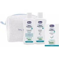 Chicco Baby Moments Beauty Bag mit Reißverschluss Blau - Badeöl 200 ml + Shampoo 200 ml + Seife 100 g
