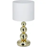 Relaxdays Tischlampe Gold, runder Lampenschirm, originelles Design, E27, Nachttischlampe, HxD: 50 x 25 cm, weiß/gold