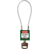 Brady , kompaktes Sicherheitsschloss Nylon mit Kabelbügel, Grün, 200mm Kabellänge, 4,7mm PVC-beschichtetes Kabel (Keyed Different) (1er Pack) (146123)