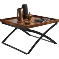 Wohnling Couchtisch WL5.595 63x39x63cm Sheesham Massivholz / Metall Sofatisch Wohnzimmertisch Industrial Style Stubentisch Braun/Schwarz Designer