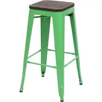 Mendler Barhocker MCW-A73 inkl. Holz-Sitzfläche, Barstuhl Tresenhocker, Metall Industriedesign stapelbar grün