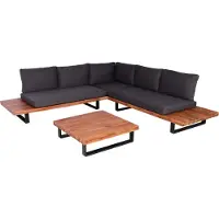 Mendler Garten-Garnitur MCW-H54, Garnitur Sitzgruppe Lounge-Set, Spun Poly Akazie Holz MVG Alu braun, Polster dunkelgrau