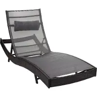 Mendler Sonnenliege Phoenix, Relaxliege Gartenliege Liege, Poly-Rattan braun-meliert, Bezug grau