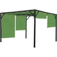 Mendler Pergola Beja, Garten Pavillon Terrassenüberdachung, stabiles 6cm-Stahl-Gestell + Schiebedach grün 3x3m