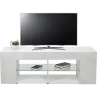 Mendler TV-Rack MCW-L36, TV-Board Fernsehtisch Lowboard TV-Schrank Kommode, Holz 50x144x40cm Staufach, hochglanz weiß