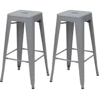 Mendler 2er-Set Barhocker MCW-A73, Barstuhl Tresenhocker, Metall Industriedesign stapelbar grau