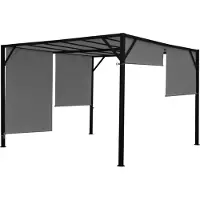 Mendler Pergola Beja, Garten Pavillon Terrassenüberdachung, stabiles 6cm-Stahl-Gestell + Schiebedach grau 4x3m