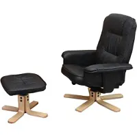 Mendler Relaxsessel H56, Fernsehsessel TV-Sessel mit Hocker Ottomane, Kunstleder Eukalyptus Holz MVG- schwarz