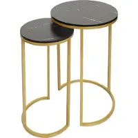 MCW 2er-Set Beistelltisch MCW-K46, Kaffeetisch Nachttisch Loungetisch, Marmor-Optik MDF schwarz-gold