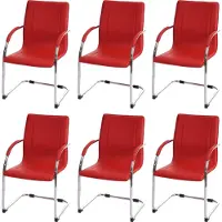 MCW 6er-Set Esszimmerstuhl Perm, Freischwinger Küchenstuhl Lehnstuhl Stuhl, Stahl rot