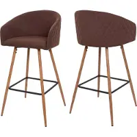 Mendler 2er-Set Barhocker MCW-D72, Barstuhl Tresenhocker Küchenhocker mit Lehne, Holzoptik Stoff/Textil, braun