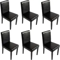 MCW 6er-Set Esszimmerstuhl Stuhl Küchenstuhl Littau Kunstleder, schwarz, dunkle Beine