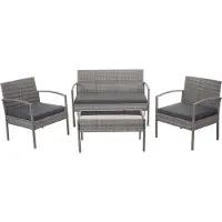 Mendler Poly-Rattan Garnitur MCW-F56, Balkon-/Garten-/Lounge-Set Sitzgruppe grau, Kissen dunkelgrau