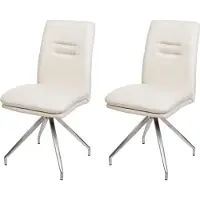 MCW 2er-Set Esszimmerstuhl MCW-H70, Küchenstuhl Lehnstuhl Stuhl, Stoff/Textil Edelstahl gebürstet creme-beige