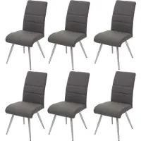 MCW 6er-Set Esszimmerstuhl MCW-G55, Küchenstuhl Stuhl, Stoff/Textil Edelstahl gebürstet grau-braun
