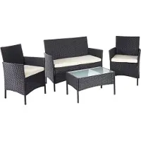 Mendler Poly-Rattan Garten-Garnitur MCW-D82, Sitzgruppe Lounge-Set schwarz mit Kissen creme