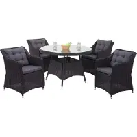 Mendler Poly-Rattan Garnitur MCW-F51, Garten-/Lounge-Set Sitzgruppe Tisch+4xStuhl, rundes Rattan anthrazit Kissen dunkelgrau