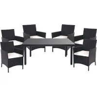 Mendler Poly-Rattan-Garnitur Hamar, Gartenmöbel Balkon-Set Sitzgarnitur anthrazit, Kissen creme