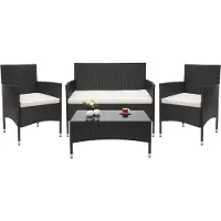 Mendler Poly-Rattan Garnitur MCW-F55, Balkon-/Garten-/Lounge-Set Sofa Sitzgruppe schwarz, Kissen creme
