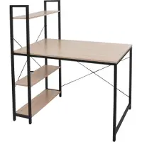 Mendler Schreibtisch mit Regal MCW-K81, Laptoptisch Bürotisch Arbeitstisch, 100x60cm Metall Holz natur