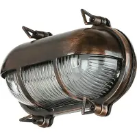 Licht-Erlebnisse Außenleuchte Messing Riffelglas B: 21 cm in Kupfer antik IP64 E27 Schiffslampe Wandlampe