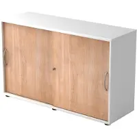Hjh OFFICE PRO BETA 1752S - 2 OH Weiß/Nussbaum Schiebetürenschrank Bogengriff Metall