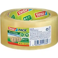 TESA Packband Bio & Strong, robust, reißfest, lösungsmittelfrei, Naturkautschuk, 1 Rolle mit L 66 m x B 50 mm, transparent