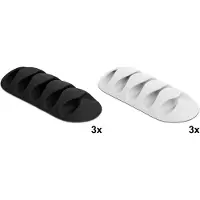 DeLOCK Kabelhalter mit 5 Durchführungen selbstklebend Set 6 Stück schwarz / weiß, Kabelhalter, Tisch/Wand, Thermoplastischer Gummi (TPR), Schwarz, Weiß