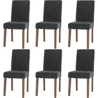 Mendler 6er-Set Esszimmerstuhl Littau, Stuhl Küchenstuhl Hochlehner, Stoff/Textil Chenille Holz dunkelgrau, naturfarbene Beine