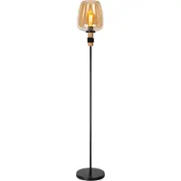 Lucide Stehlampe Ilona schwarz mit bernsteinfarbenem Glas