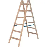 Krause Stehleiter , beidseitig, TRBS 2121-2, mit Eimerhaken, 2 x 7 Stufen/Sprossen, Holz