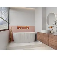 Vente-unique Wandmontierte, gerippte, freistehende Acryl-Badewanne - Weiß glänzend - 149 x 75 x 58 cm - ZELINA