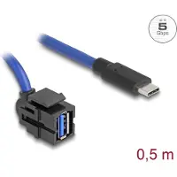 DeLOCK Keystone Modul USB 5 Gbps A Buchse zu USB Type-C Stecker mit Kabel, 0,5 m, USB A, USB C, 5 Gbit/s, Schwarz, Blau