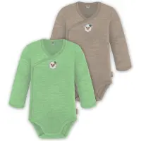 Normani 2er Set Unisex Baby Wickelbody Langarm-Strampler Einteiler aus Merinowolle - 9351