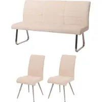 Mendler Esszimmer-Set MCW-G55, 2er-Set Stuhl + Sitzbank 160cm, Edelstahl gebürstet Stoff/Textil Chenille creme