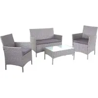 Mendler 2-1-1 Poly-Rattan Garten-Garnitur Hamar, Sitzgruppe Lounge-Set Sofa grau, Kissen anthrazit