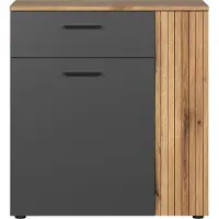 Ebuy24 Wohnen Esteban Kommode, Anthrazit Melamin/ Evoke Oak Melamin, B/H/T: 80/88/36 cm