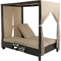 Mendler Aluminium Lounge-Gartenliege MCW-O18, XL Sonnenliege Bali-Liege Daybed, 10cm-Polster 193x126x204cm schwarz Kissen creme