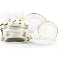 Konsimo Abendessenservice für 6 Personen (18 El.) "AGAWA GOLD", Weiß, Porzellan, Classic, 27 cm / 23,5 cm / 19,5 cm