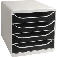Exacompta Schubladenbox Big Box Plus Office Schwarz, 4 offene Schubladen, A4/A4+/24x32 cm, leise, Sicherheitsstopp