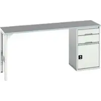 Bott Unterbauwerkbank verso, Linoleum-Platte, 2 Schubladen, 1 Tür, 1 Ablageboden, B 2000 x T 600 x H 930 mm, Lichtgrau